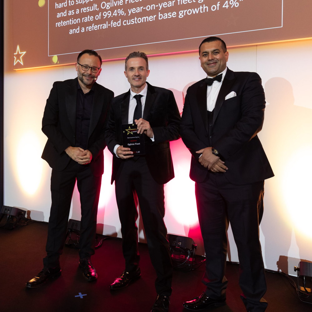 Nick Hardy is presented with the Business Car Awards Best Customer Service Award