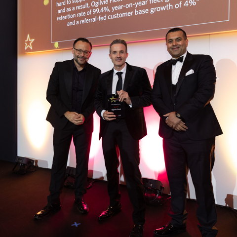 Nick Hardy is presented with the Business Car Awards Best Customer Service Award