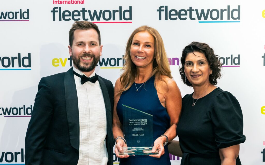 Mark Knight, Marketing Manager, Jo Clark, Director of Sales and Ranjit Grewal, Business Development Manager accepting the award at the Great British Fleet Awards in Milton Keynes